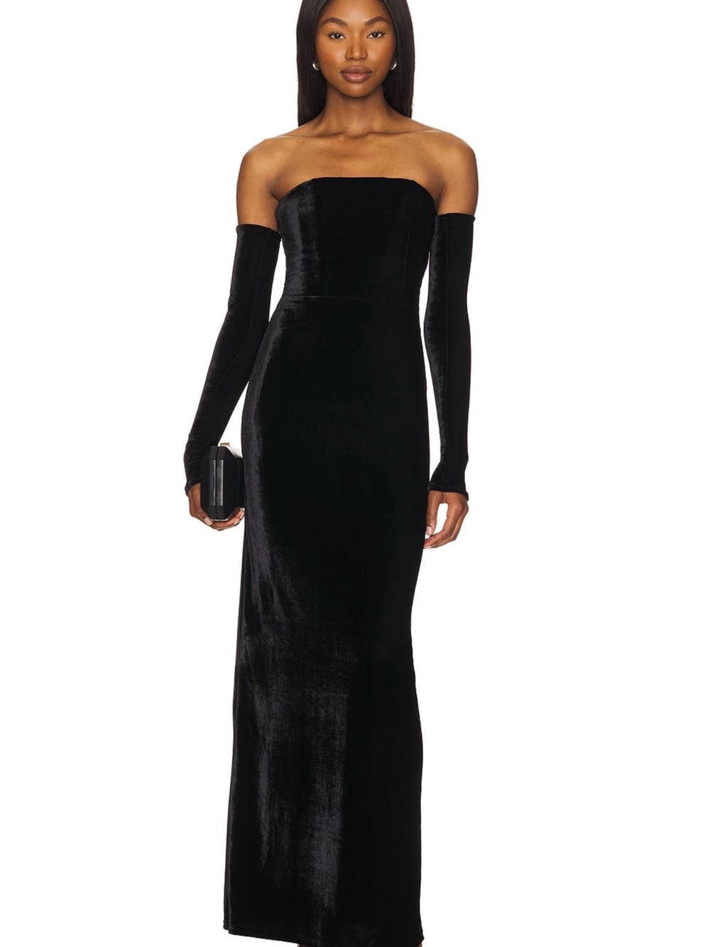 House of Harlow 1960 Black Strapless Velvet Maxi Dress with Detachable Sleeves - Picture 1 of 2